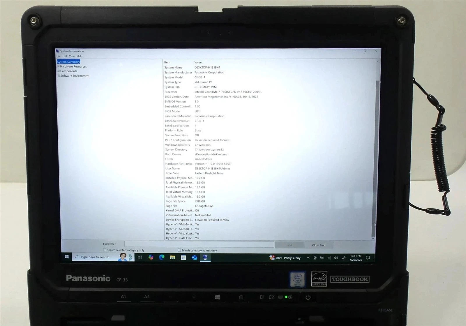 Panasonic CF-33 Core i7-7600U 2.8GHz 16GB 256GB Win 10 pro