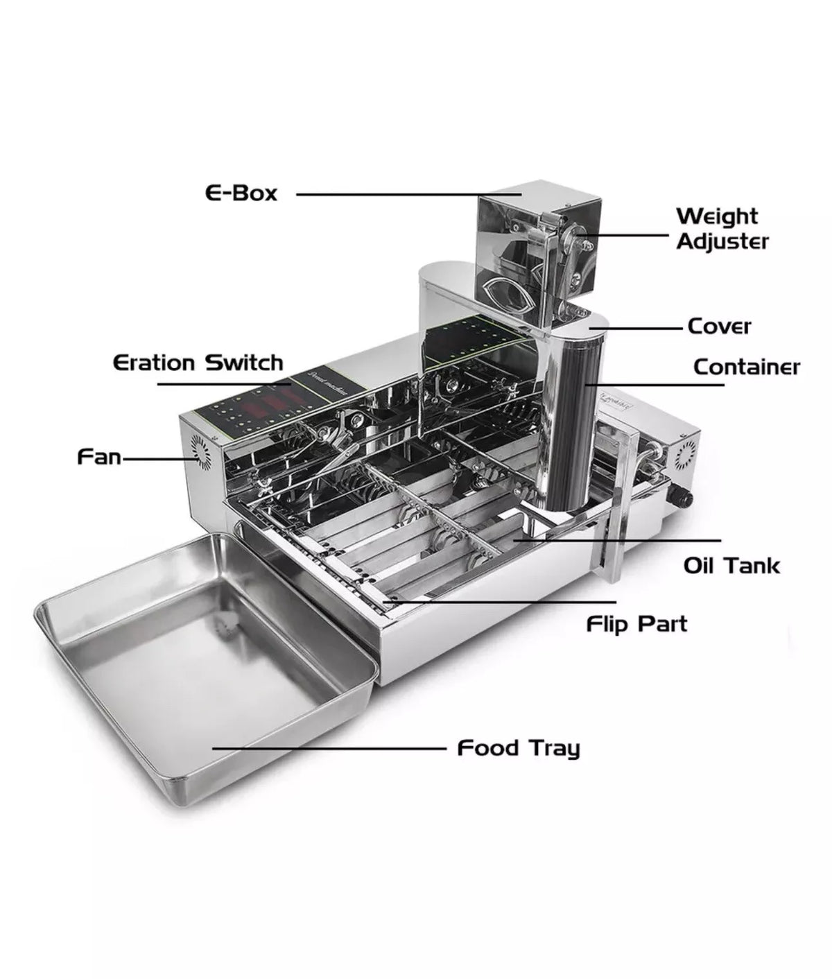 Commercial Automatic Donut Machine Stainless Steel 4 Rows - 1800pcs/h