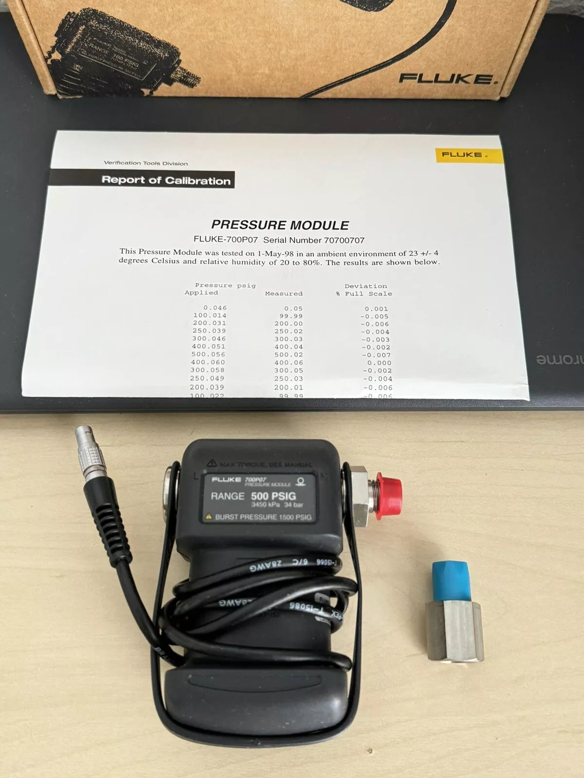 FLUKE 700P07 PRESS Module 500 PSIG with Certificate