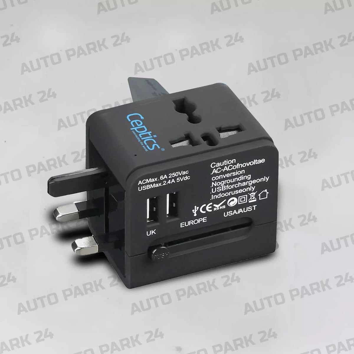3-in-1 Universal Travel Adapter with Dual USB Ports for India to UK, EU, AU