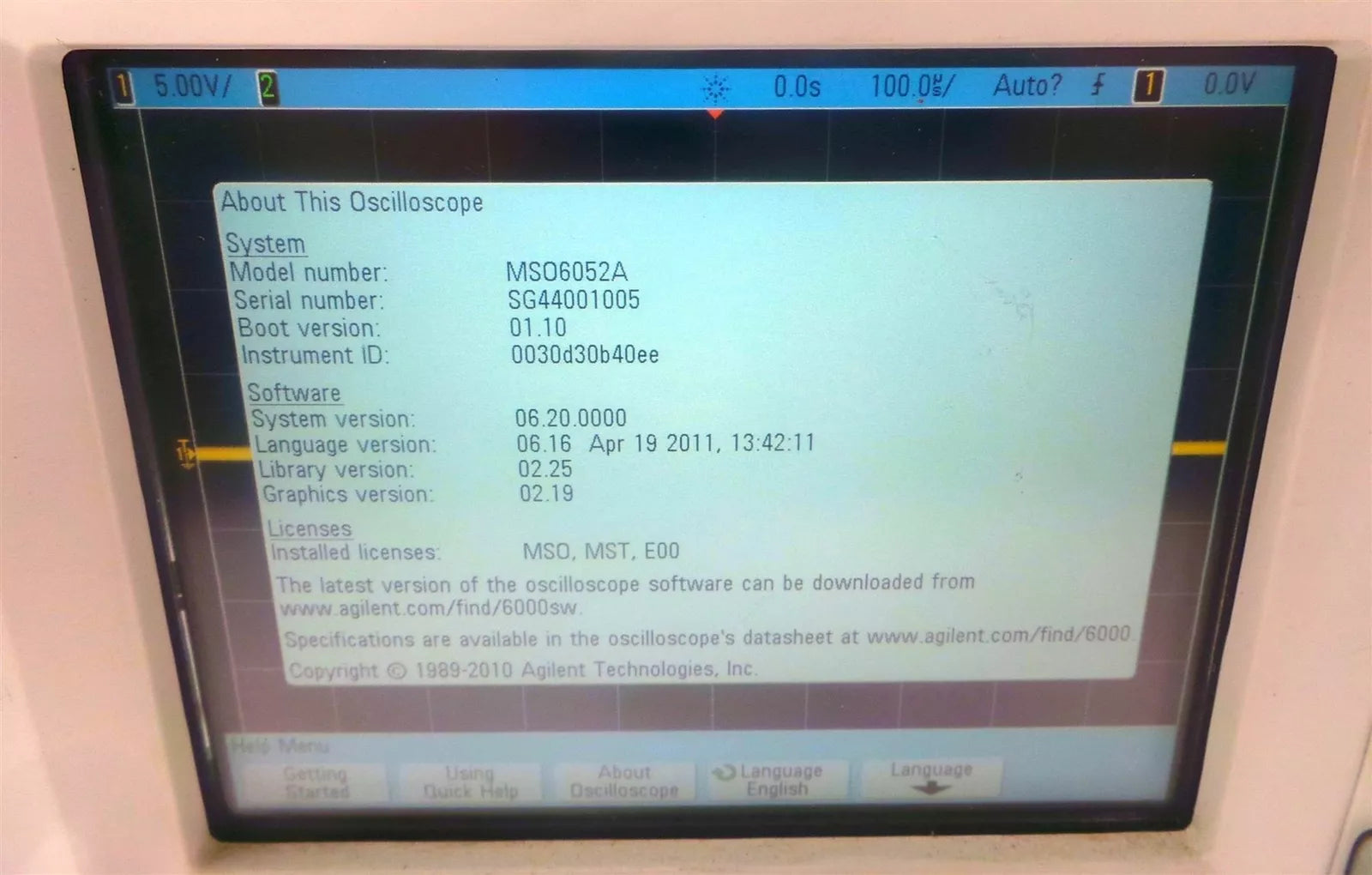 Agilent MSO6052A Mixed Signal Oscilloscope 500MHz 4 GSa/s