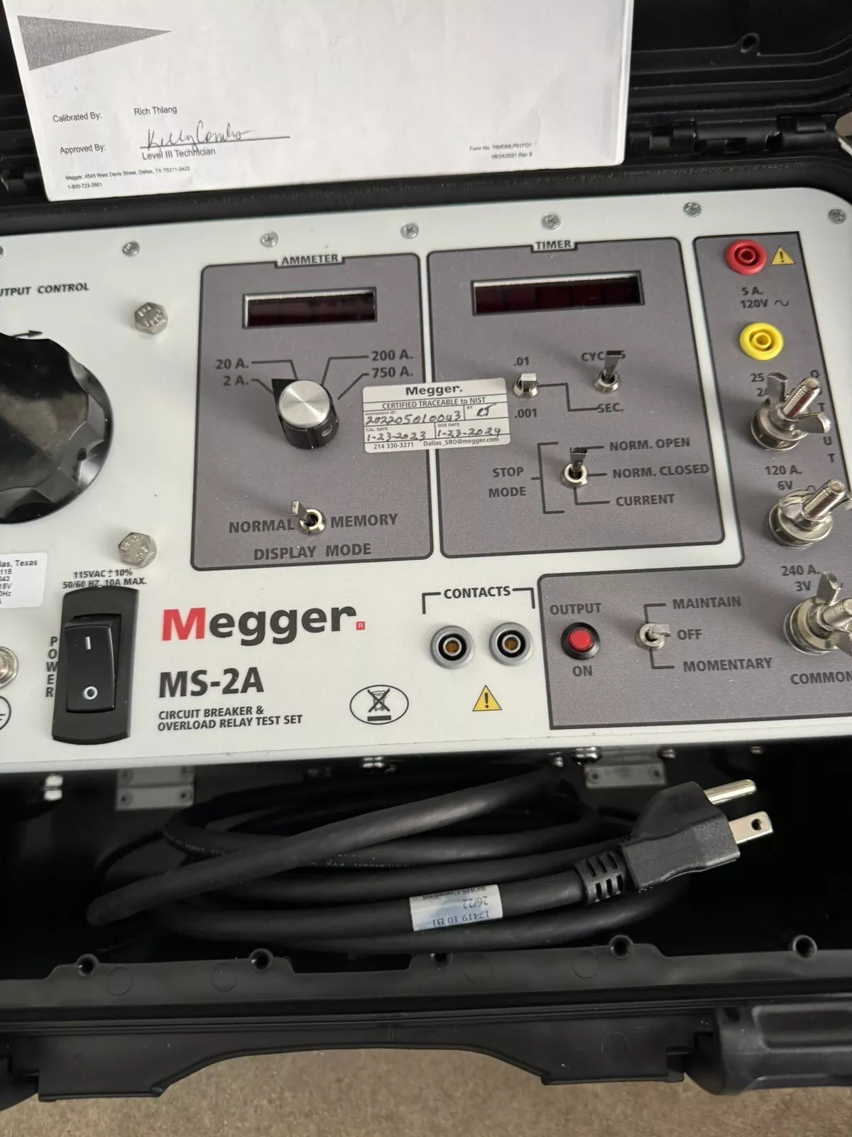 Megger MS-2A Circuit Breaker & Overcurrent Relay Test Set (Calibrated 2023-2024)