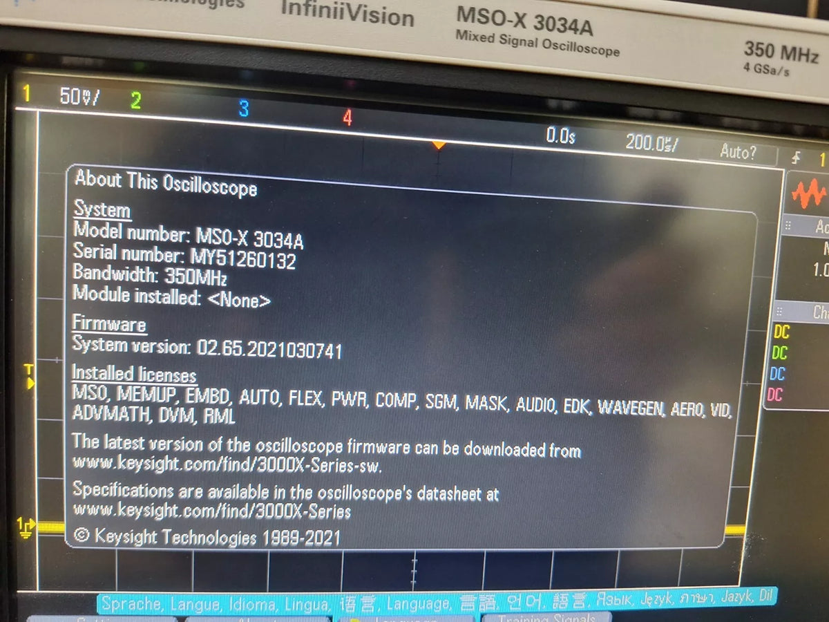 Agilent MSOX3034A 350MHz 4+16CH 4GSa/s Mixed Signal Oscilloscope (0132)