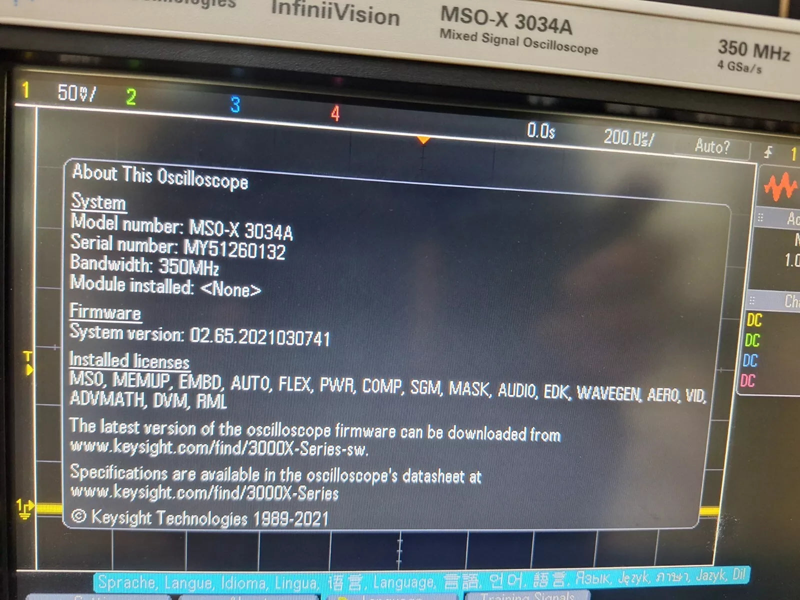 Agilent MSOX3034A 350MHz 4+16CH 4GSa/s Mixed Signal Oscilloscope (0132)