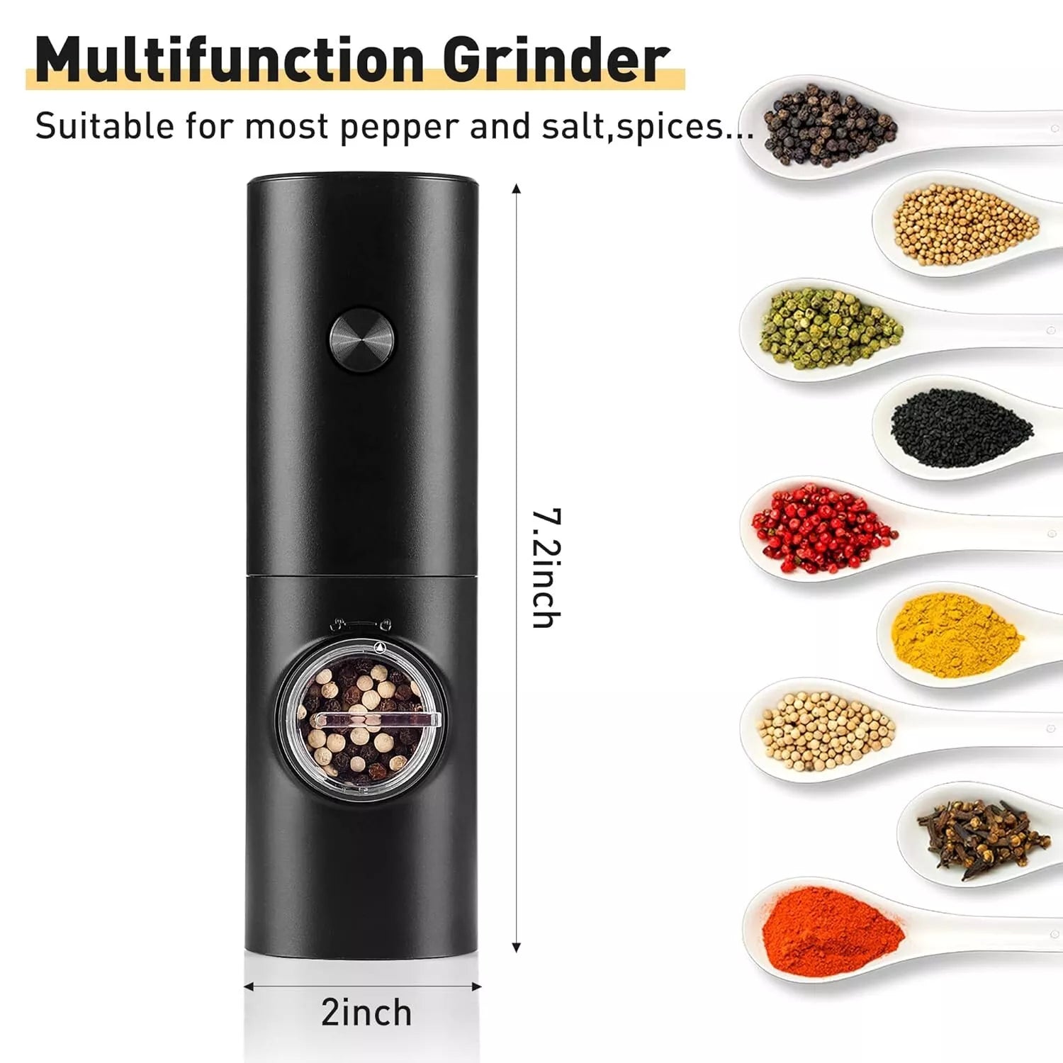 Electric Pepper Grinder & Salt Mill - Battery-Powered Automatic Ceramic Grinder