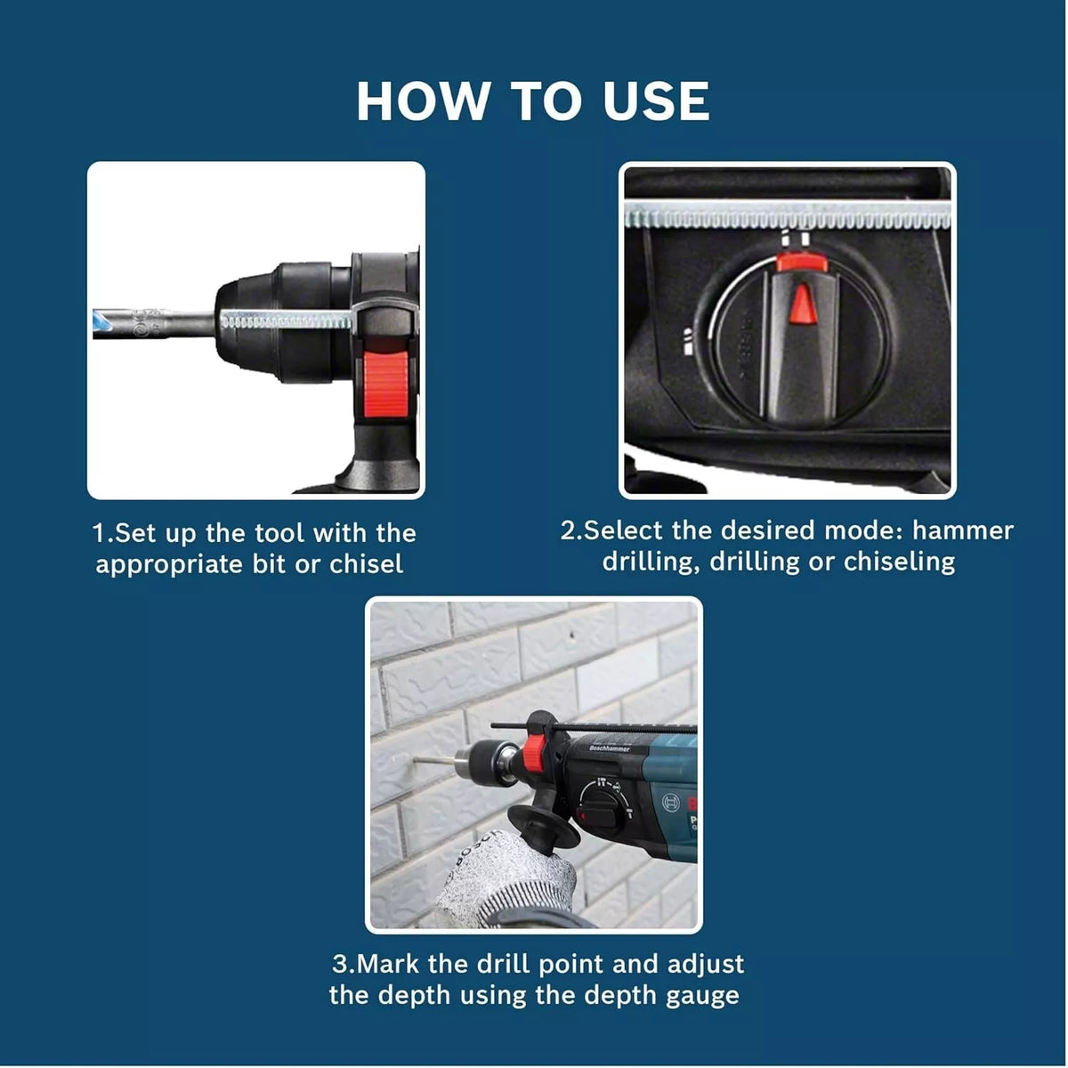 BOSCH GBH 220 Rotary Hammer Drill 720W SDS Plus 3-Mode Electric Hammer 2J Impact