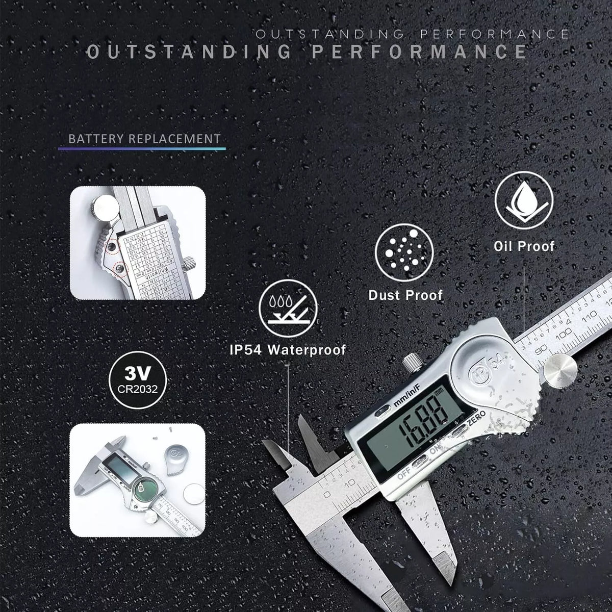 6-Inch Digital Caliper-150mm Steel Waterproof Inch/Metric/Fraction Conversion