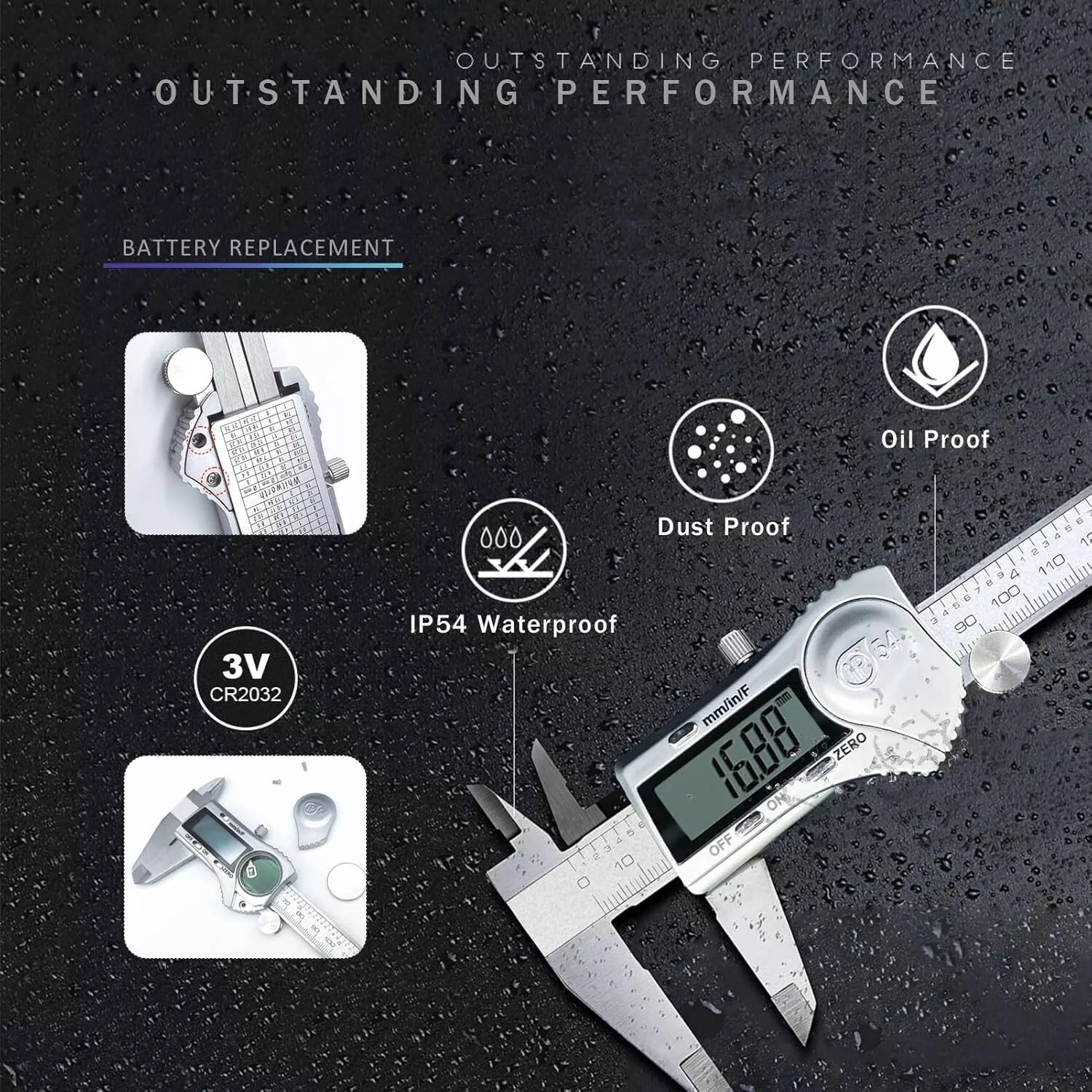 6-Inch Digital Caliper-150mm Steel Waterproof Inch/Metric/Fraction Conversion