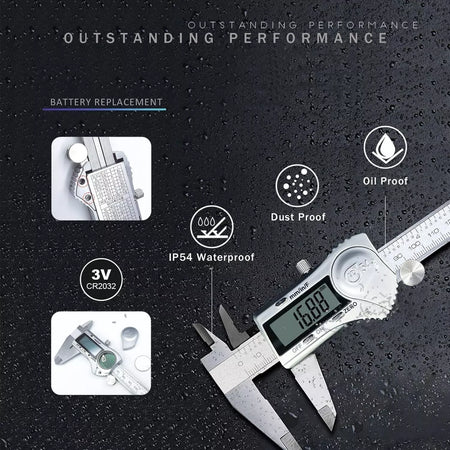 6-Inch Digital Caliper-150mm Steel Waterproof Inch/Metric/Fraction Conversion
