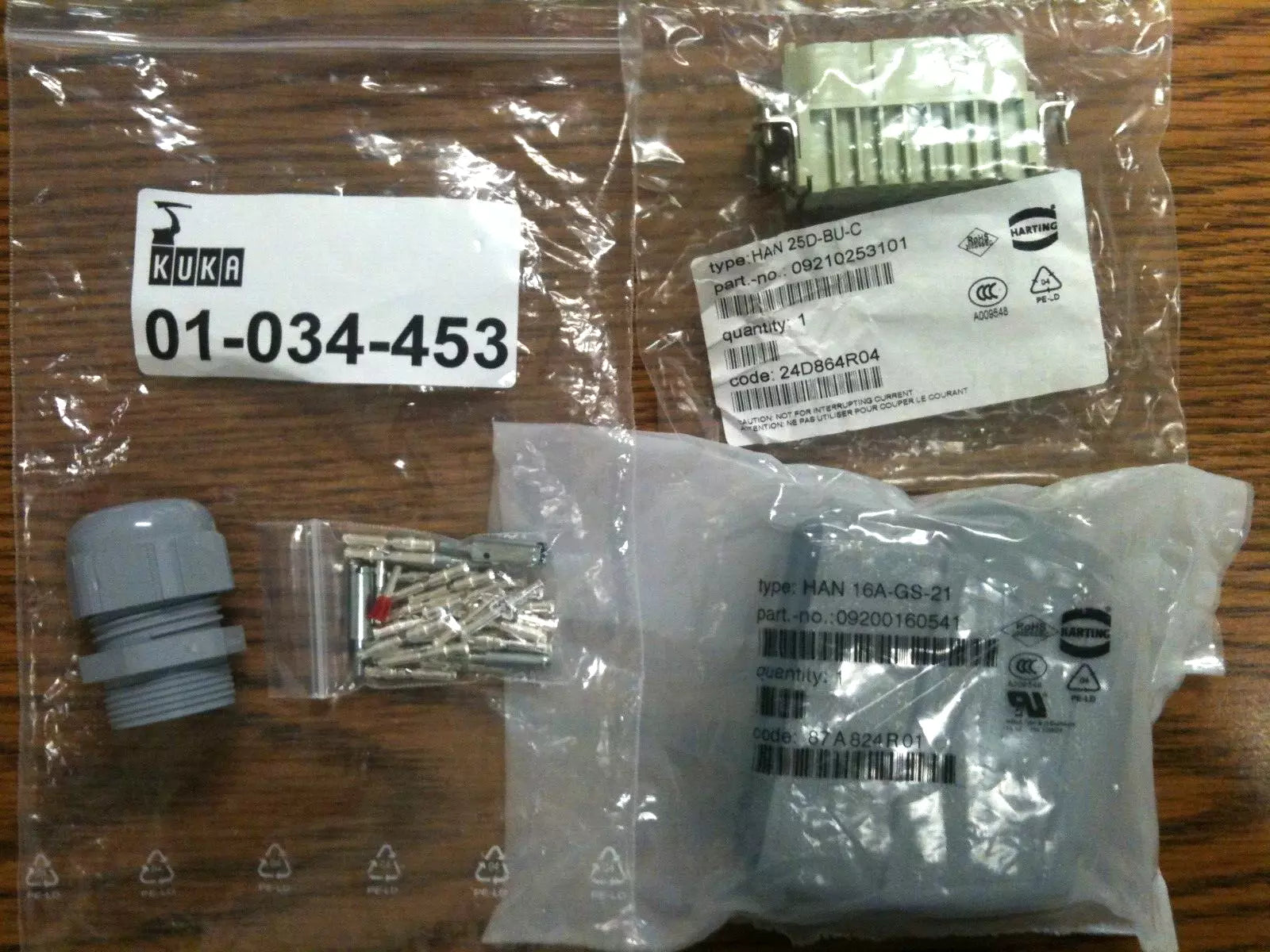 Kuka Robotics Female Connector 01-034-453, HAN 16A-GS-21, HAN 25D-BU-C