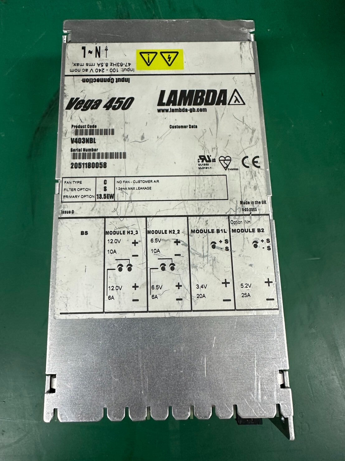 TDK Lambda Vega 450 Power Supply V403NBL for SMU/ SMJ/ SFU - XG eqpt