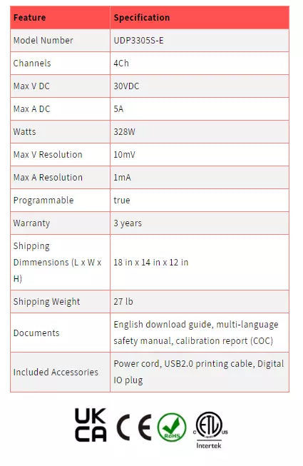 UNI-T UDP3305S-E 4Ch 328W 30V/5A Advanced Programmable DC Power Supply IN STOCK