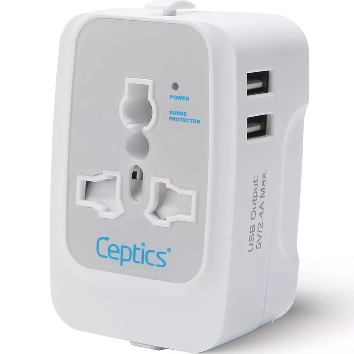 Ceptics 3-in-1 Universal Travel Adapter with 2 USB 2.4A and 100-250V Charger