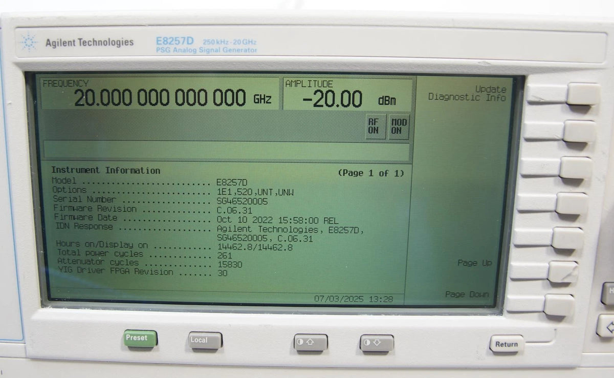 Agilent E8257D PSG 250kHz -20GHz Analog Signal Generator 1E1 520 UNT UNW