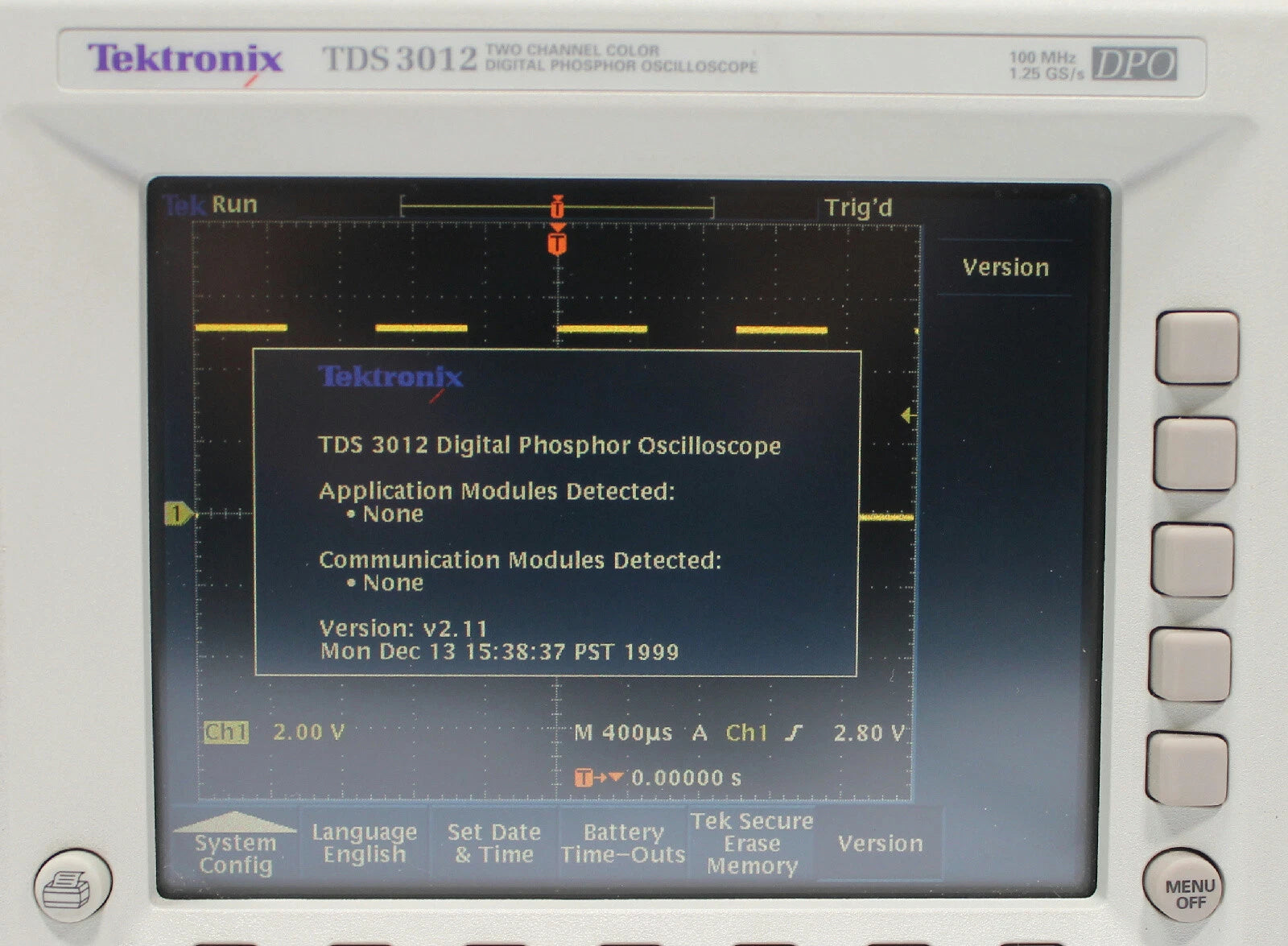 Tektronix TDS3012 2 CH Digital Phospor Oscilloscope 100 MHz, 1.25 GS/s DPO