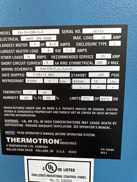 Thermotron FA-10-CHM-5-5 Altitude Chamber for Environmental Testing