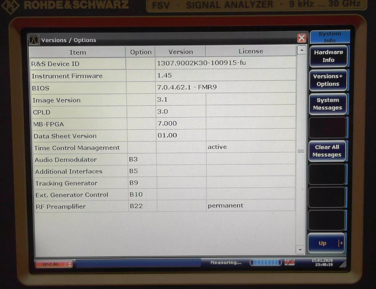R & S FSV30-B22-B10-B3-B5-B9 100915 9kHz-30GHz Spectrum Analyzer