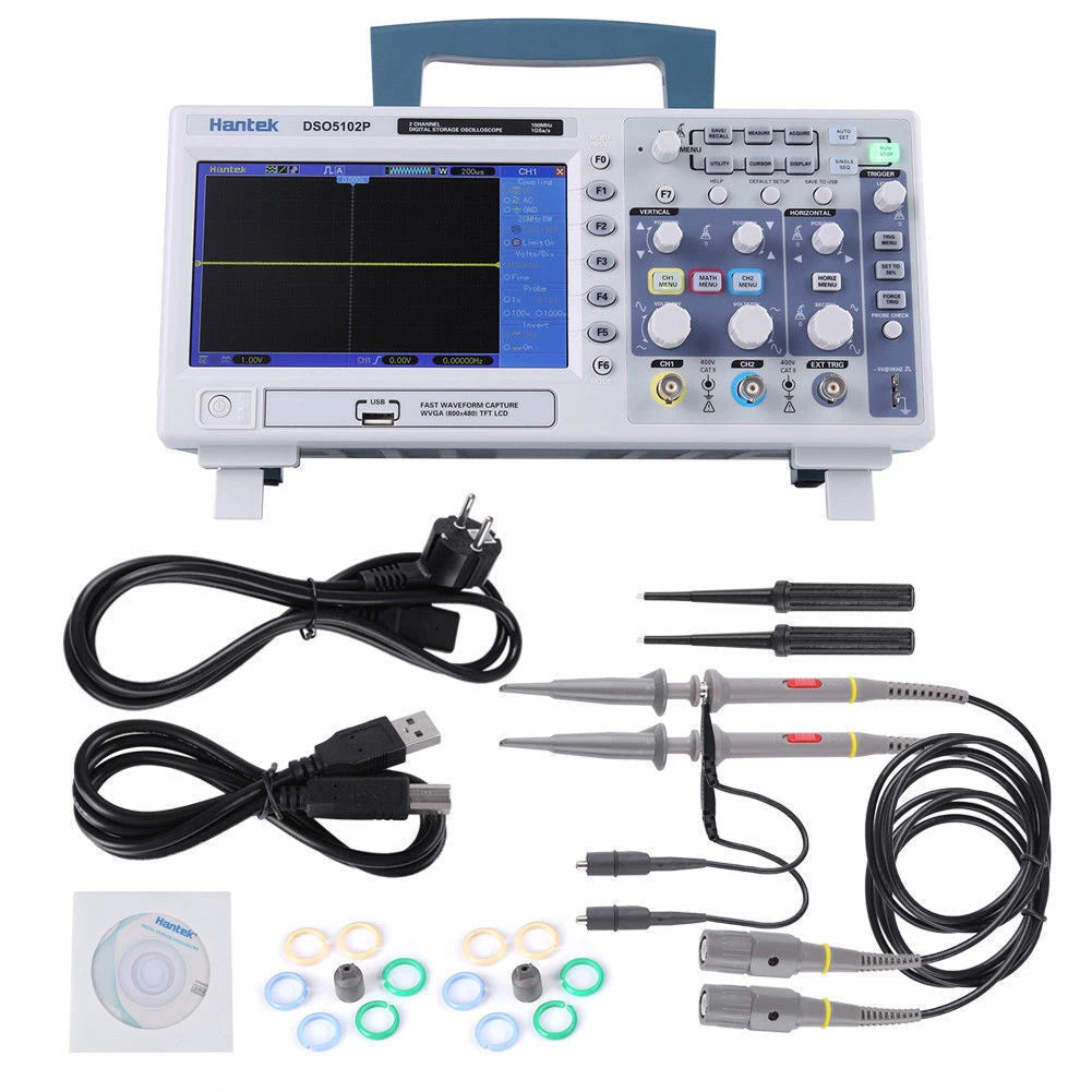 Hantek DSO5102P USB 1Gsa/s 100MHz Digital Oscilloscope 7'' TFT Display 2CH