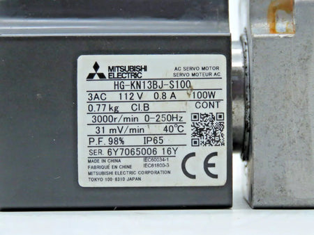 Mitsubishi Electric HG-KN13BJ-S100 3AC 112V 0.8A IP65 Servo Motor