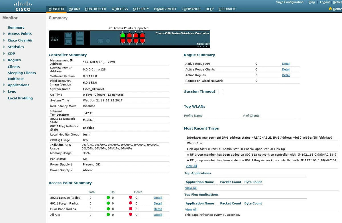 Cisco AIR-CT5508-25-K9 5500 Series Wireless LAN Controller 25 AP Version 8.3
