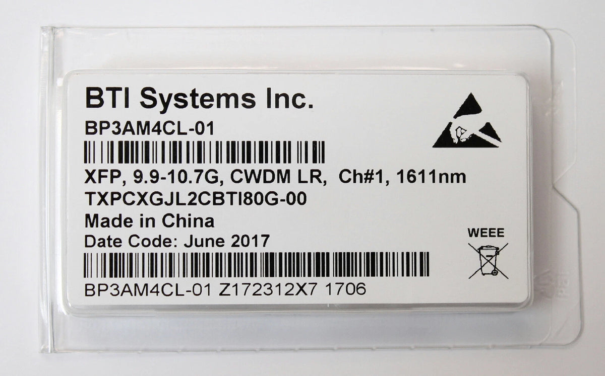 BTI BP3AM4CL-01 XFP Transceiver 9.9-10.7G CWDM LR, Ch#1, 1611nm TXPCXGJL2CBTI80G