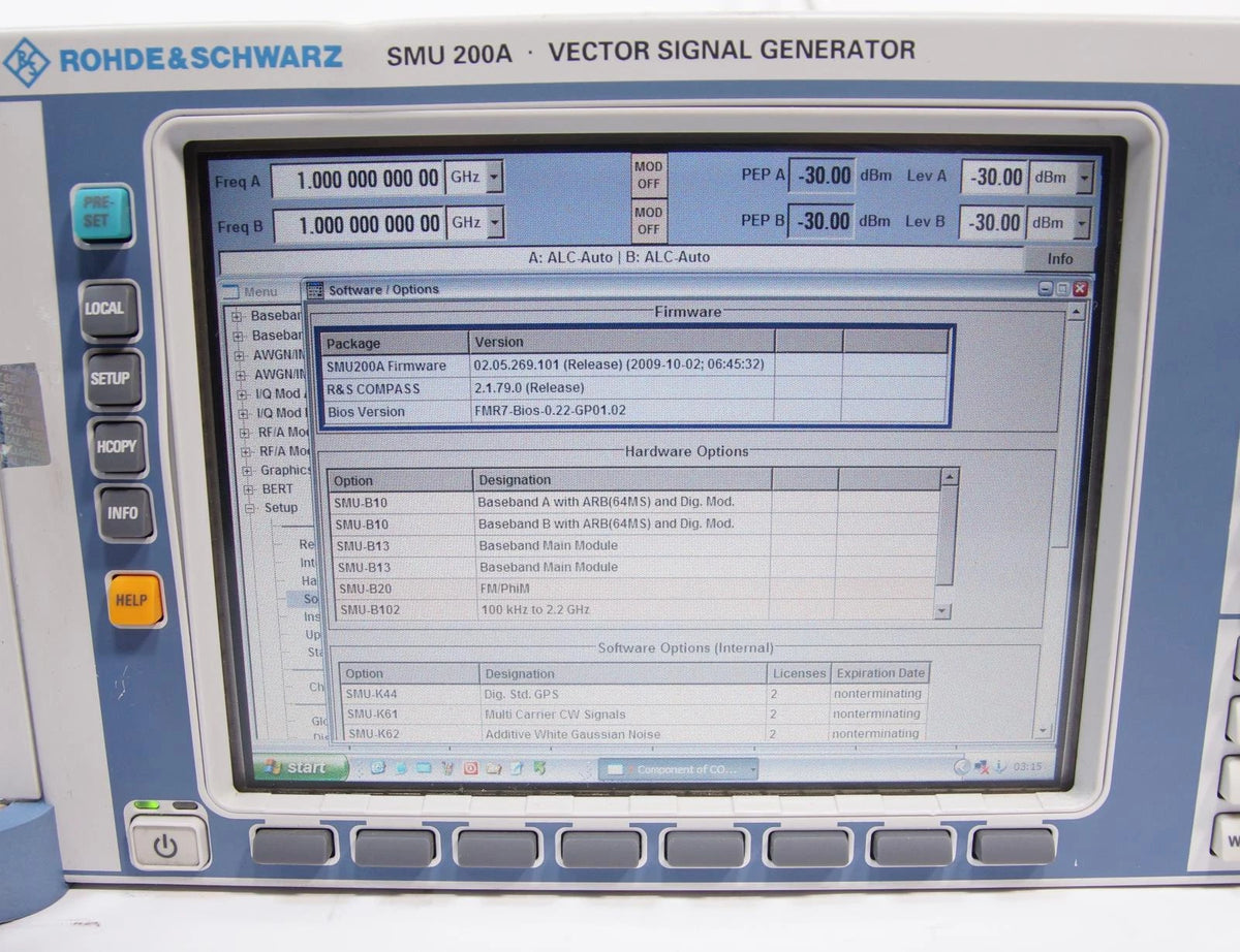Rohde & Schwarz SMU200A 100kHz - 2.2GHz Vector Signal Generator OPT B10 B13 B20