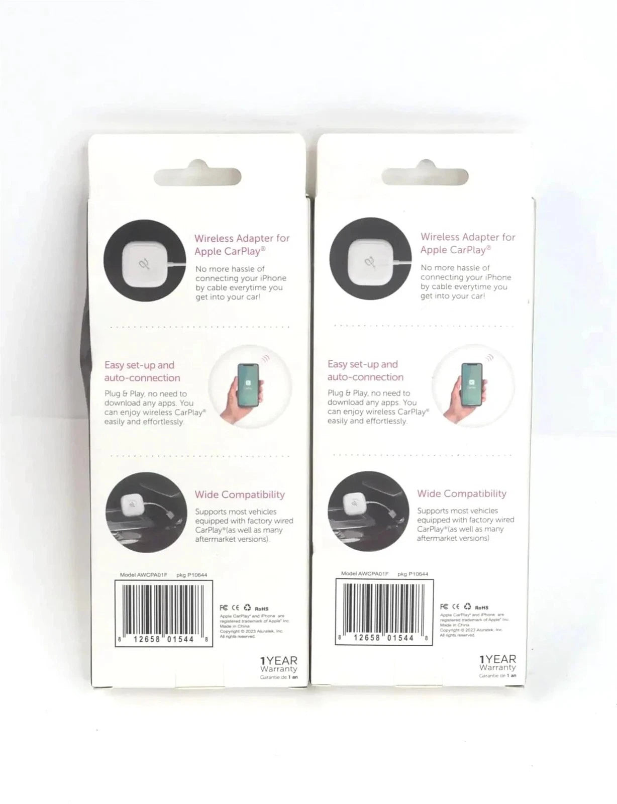 Lot of 2 Aluratek Wireless Adapter For CarPlay AWCPA01F - Free Shipping
