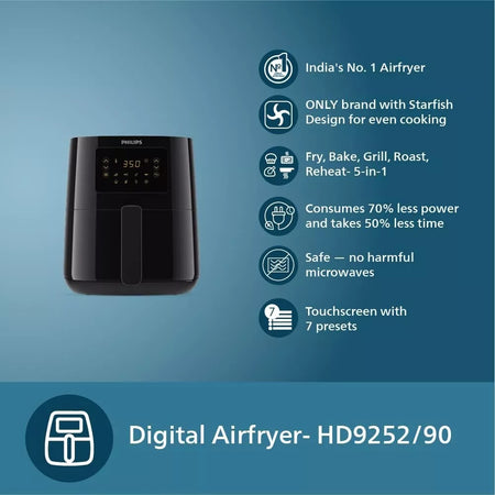 Philips Digital Air Fryer HD9252/90, 1400W 4.1L Touch Panel Rapid Air Technology
