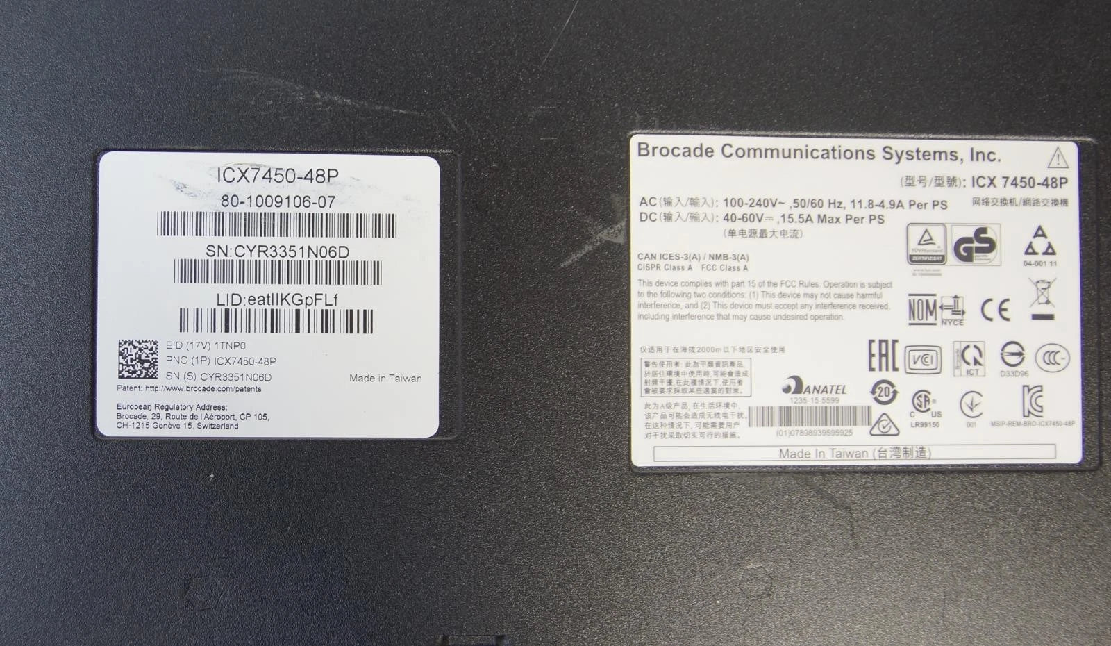 Brocade ICX7450-48P 48 Port Gigabit Poe Switch w/ ICX7400-4X10GF Module