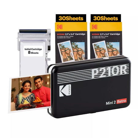 KODAK Mini 2 Retro 4PASS Portable Photo Printer 68 Sheets Bundle P210R