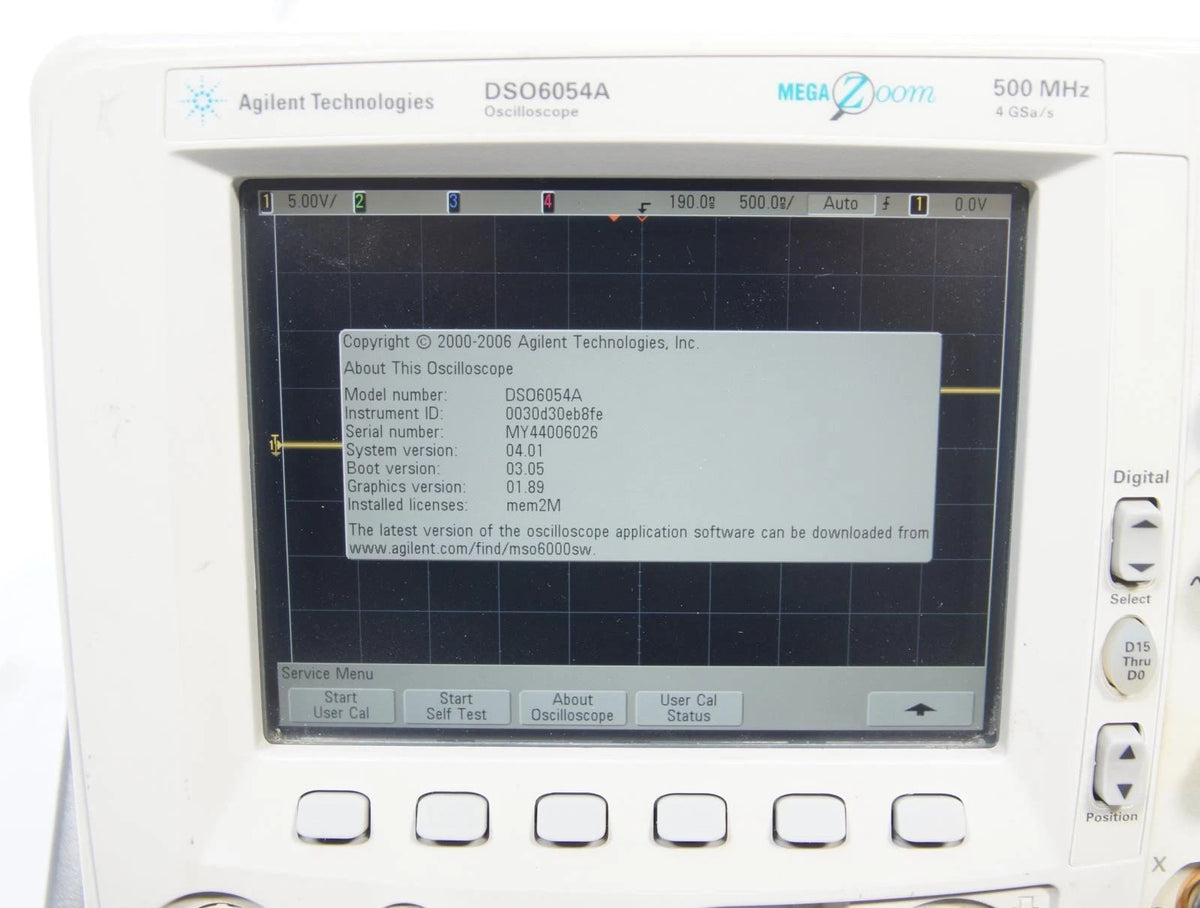 Agilent Keysight DSO6054A Oscilloscope 4-Channels 500MHz Option 2MH