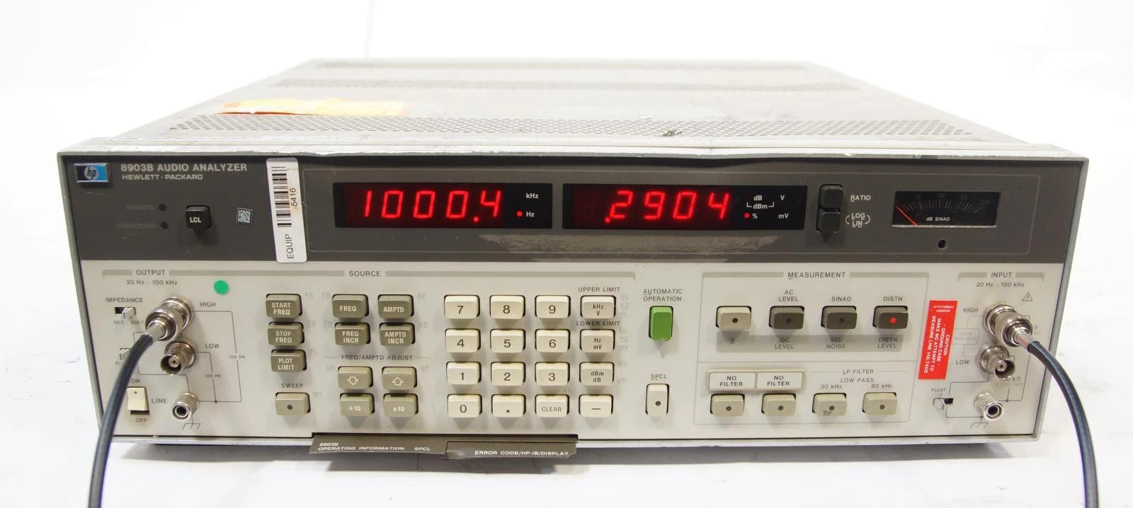 HP / Agilent 8903B Audio Analyzer 20 Hz to 100 kHz