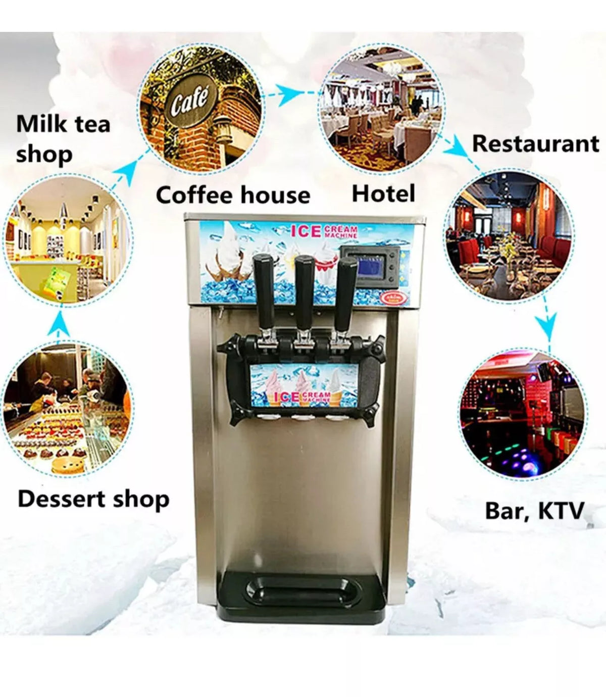 Commercial Soft Ice Cream 3 Flavor Steel Frozen Yogurt Cone Maker Machine