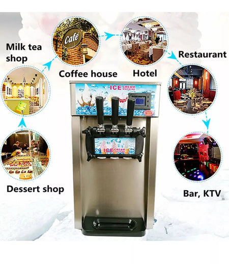 Commercial Soft Ice Cream 3 Flavor Steel Frozen Yogurt Cone Maker Machine