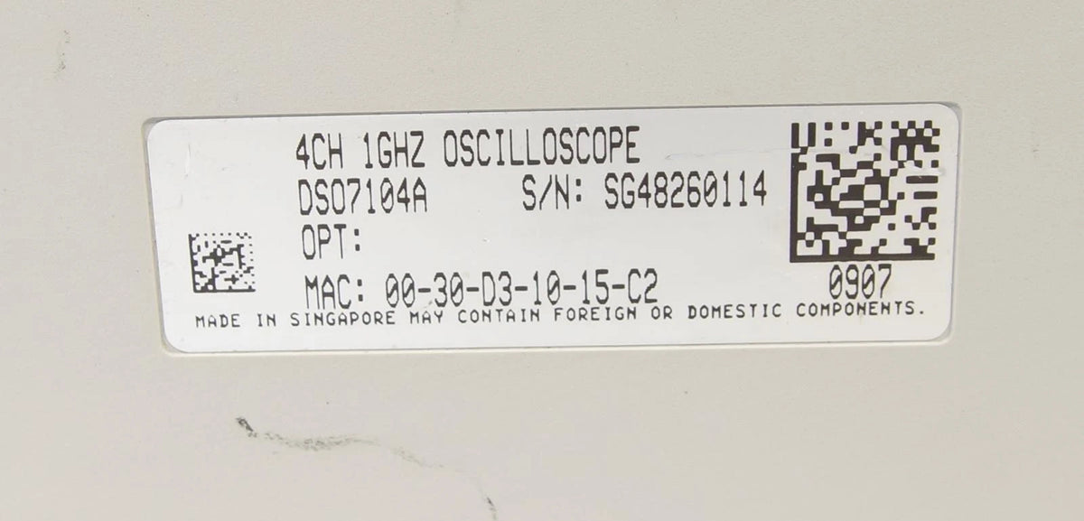 Agilent InfiniiVision DSO7104A 1GHz 4GSa/s 4CH Oscilloscope OPT mem8M MST E00
