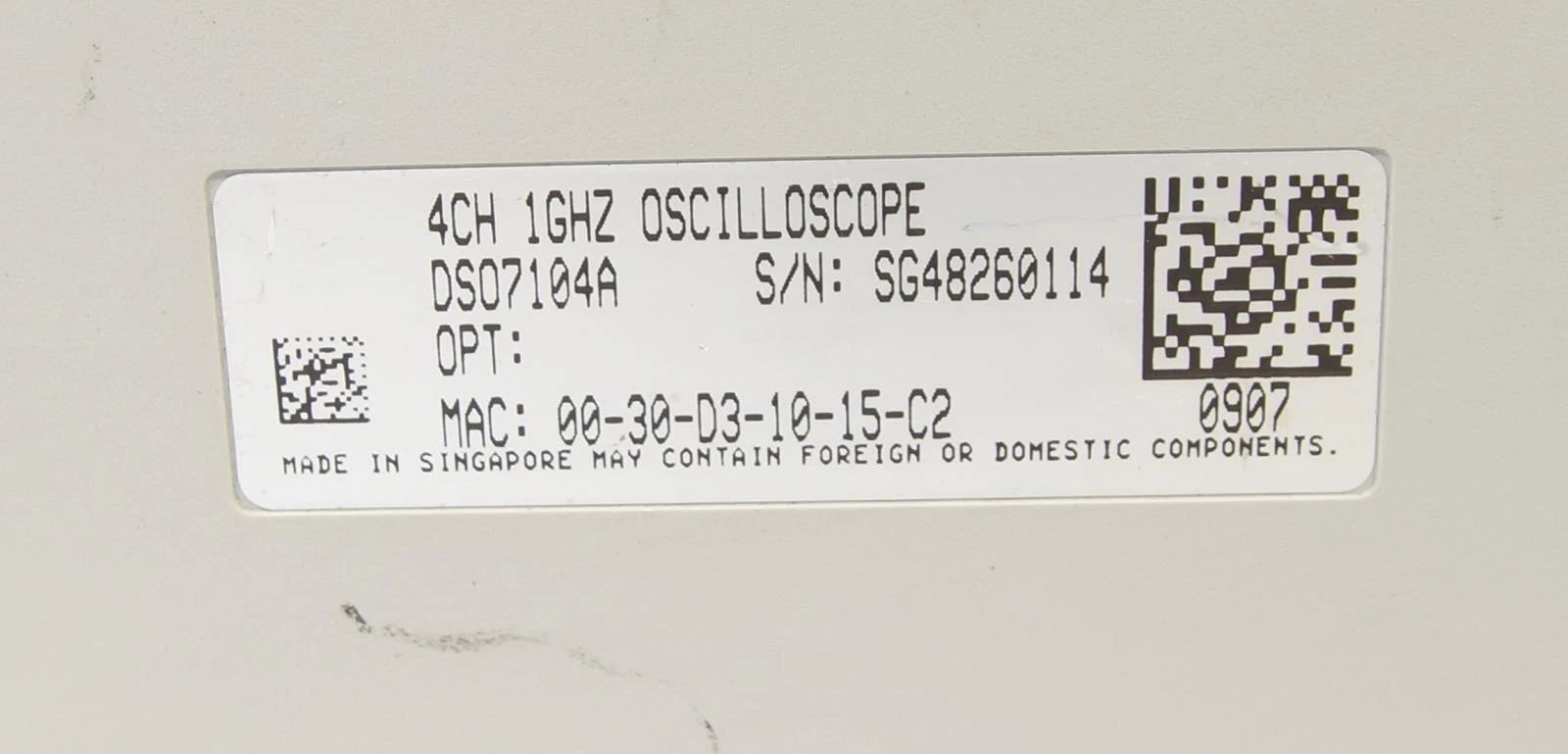Agilent InfiniiVision DSO7104A 1GHz 4GSa/s 4CH Oscilloscope OPT mem8M MST E00