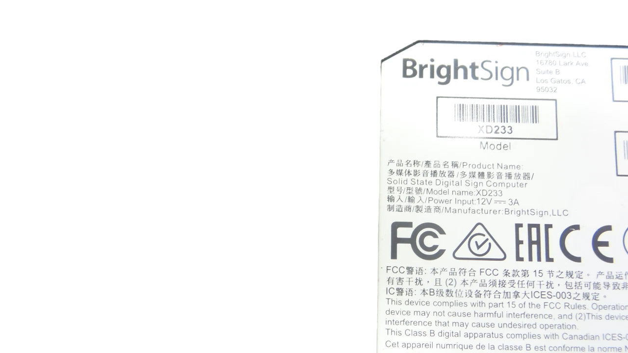 BrightSign XD3 Model XD233 Player - Free shipping