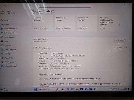 Dell Latitude 5290 Core i7-8650U 1.90GHz 16GB 256GB Touch Screen Win 11 Pro