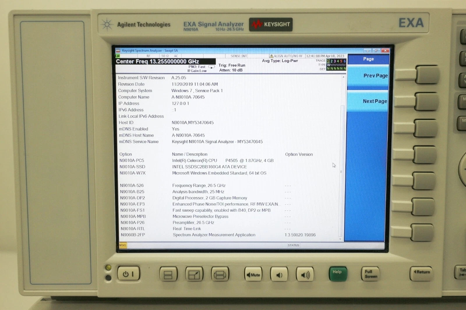 Agilent Keysight N9010A 26.5GHz Spectrum Analyzer