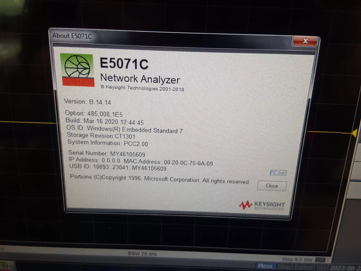 Keysight E5071C Network Analyzer 100kHz~8.5GHz