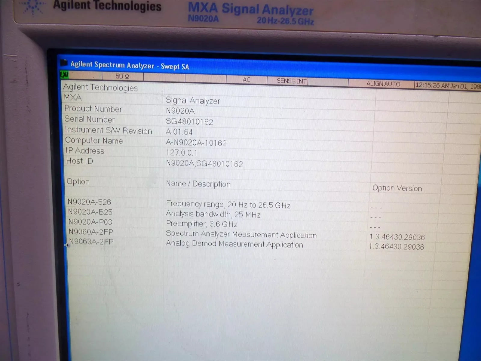 Agilent N9020A MXA Signal Spectrum Analyzer 20Hz-26.5GHz