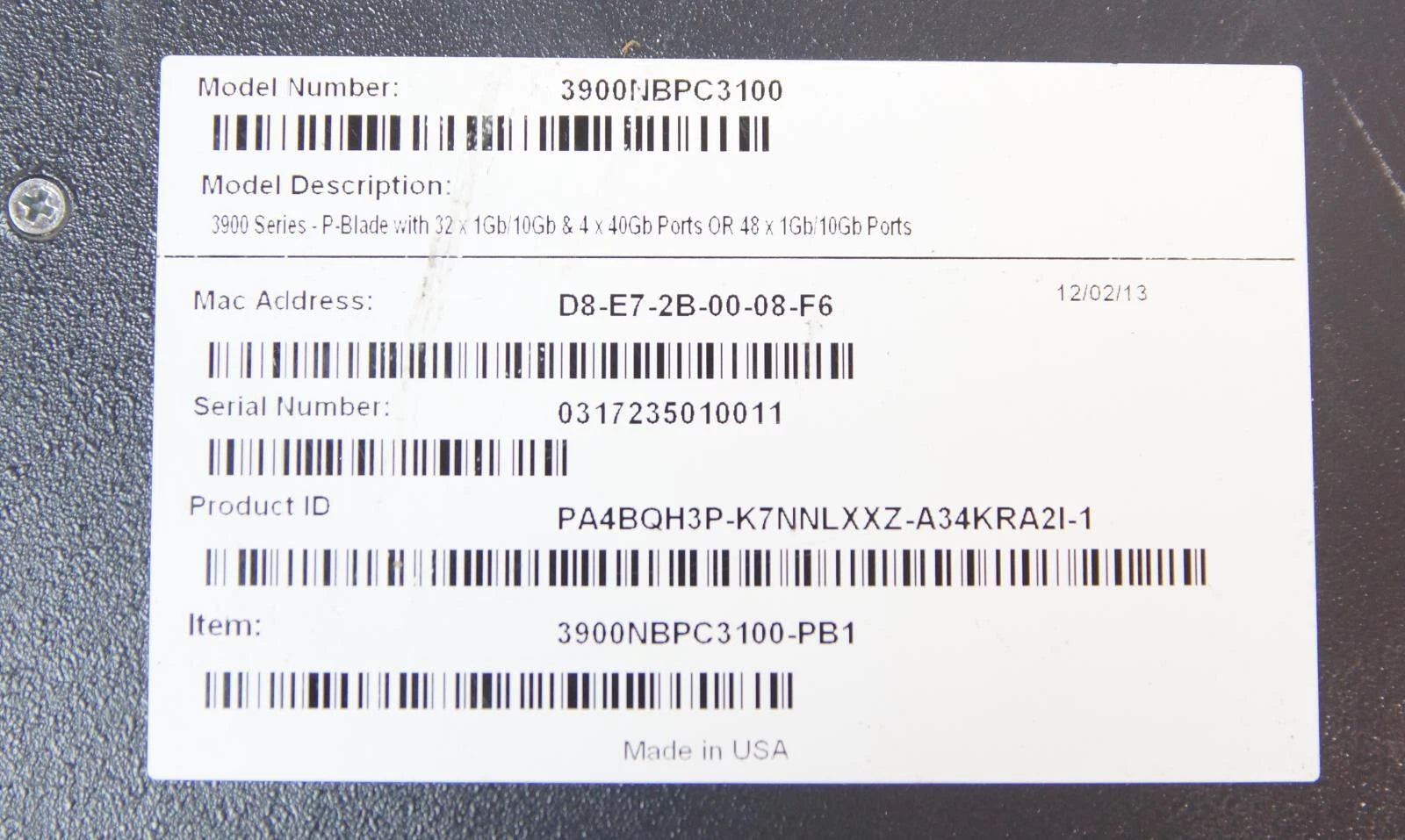 Netscout nGenius 3903 Packet Flow Switch 3903NBPC3100 P-Blade