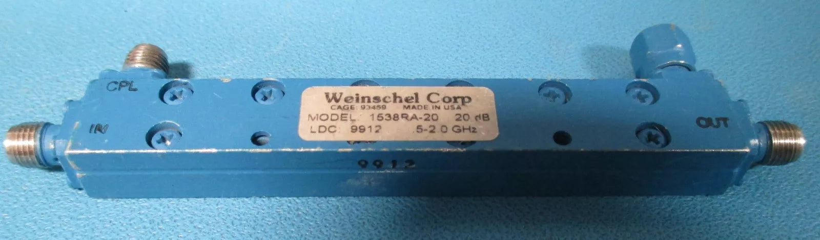 Weinschel 1538RA-20 Directional Coupler 20 dB, 0.5 to 2.0 GHz