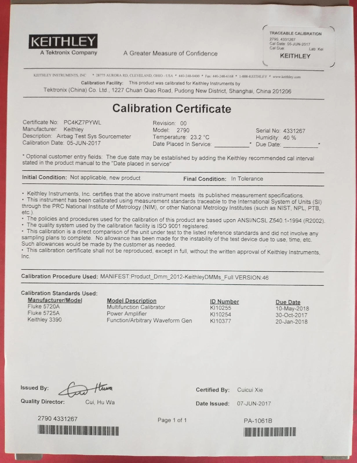 Keithley 2790 4331267 SourceMeter Switch, Calibrated, New