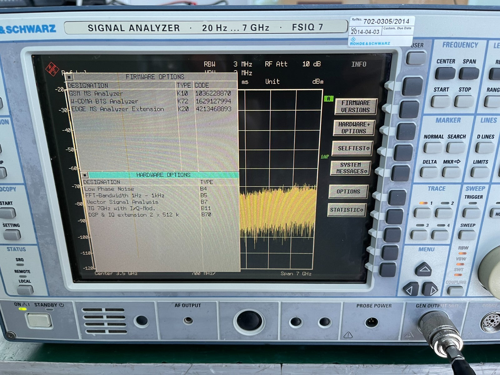 Rohde &amp; Schwarz FSIQ7 Signal Analyzer 20Hz-7GHz w/TG,FSE-B11, K10, K20, B70, K72