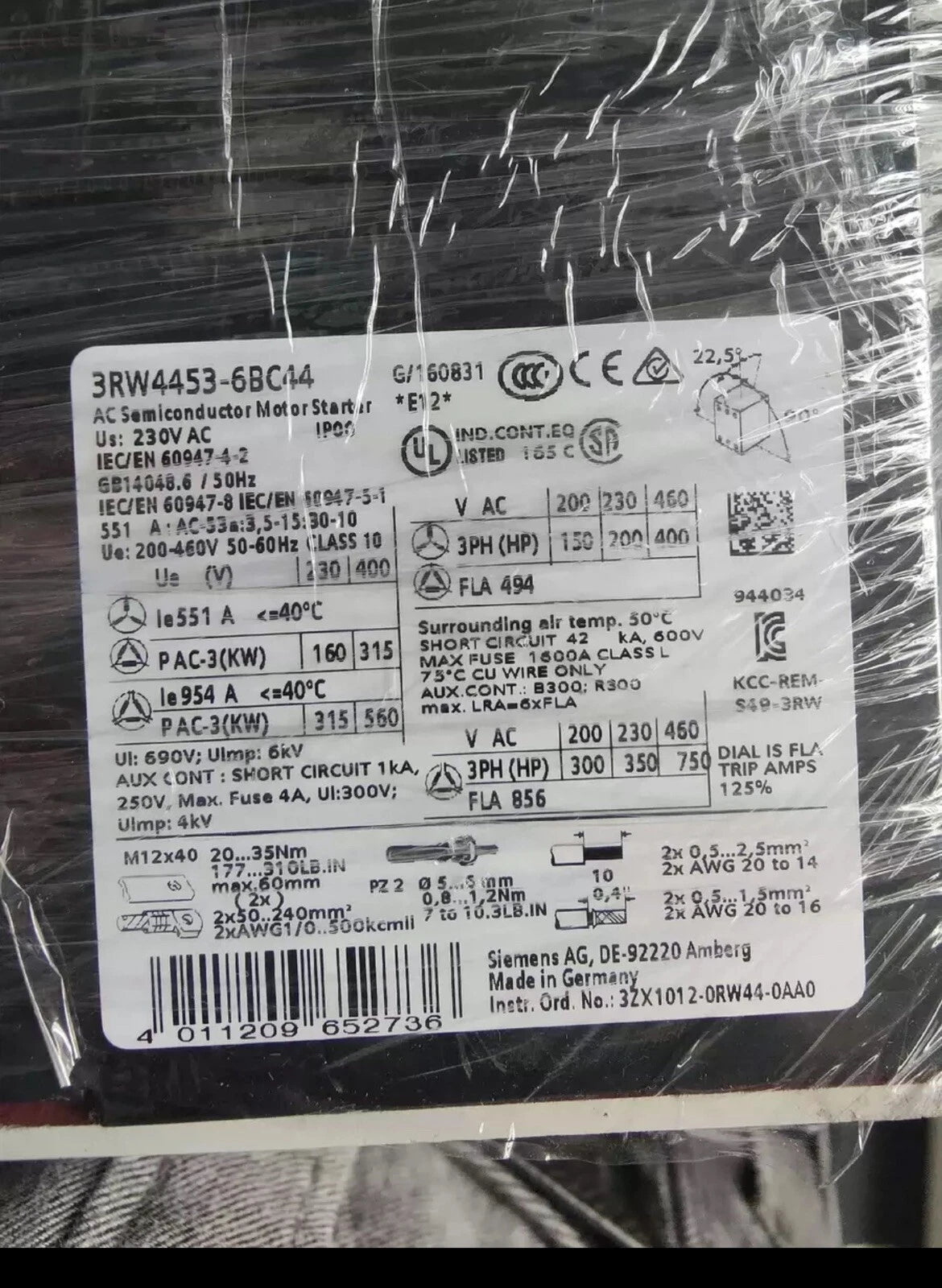Siemens 3RW4453-6BC44 Soft Starter for Efficient Motor Control