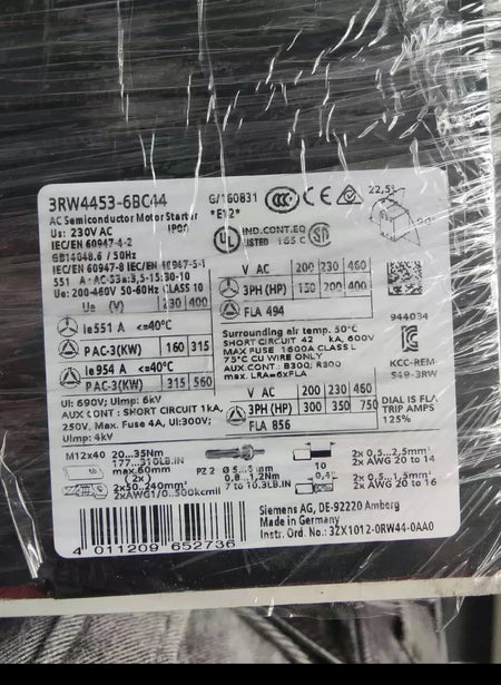 Siemens 3RW4453-6BC44 Soft Starter for Efficient Motor Control