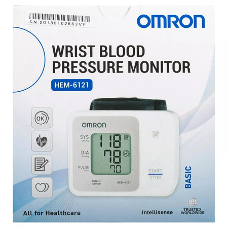 Omron HEM 6161 Wrist Blood Pressure Monitor with Cuff Guide & Heartbeat Detection
