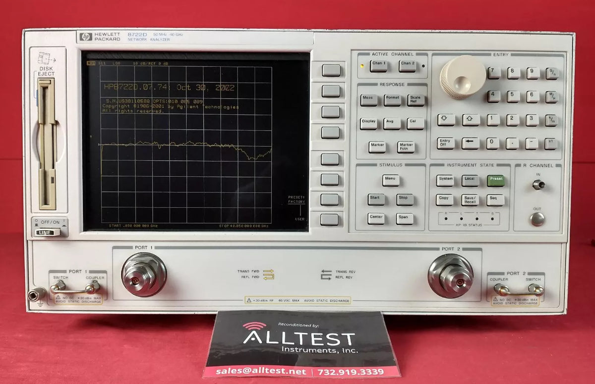 HP Agilent 8722D Network Analyzer Options 10,85,89 US38110588 Calibrated