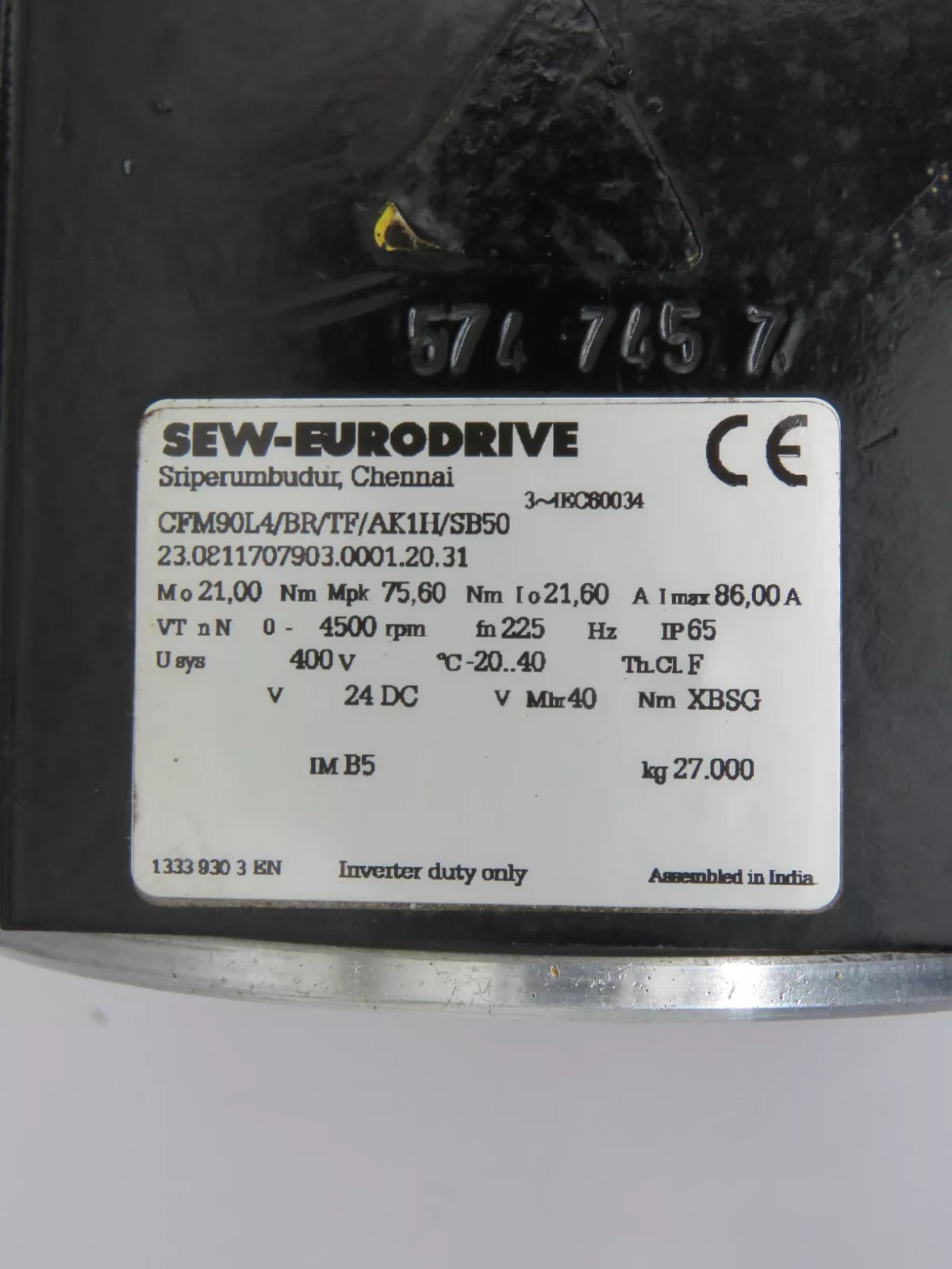 SEW-EURODRIVE CFM90LA/BR/TF/AK1H/SB50 Servo Motor Back Casing with Brake